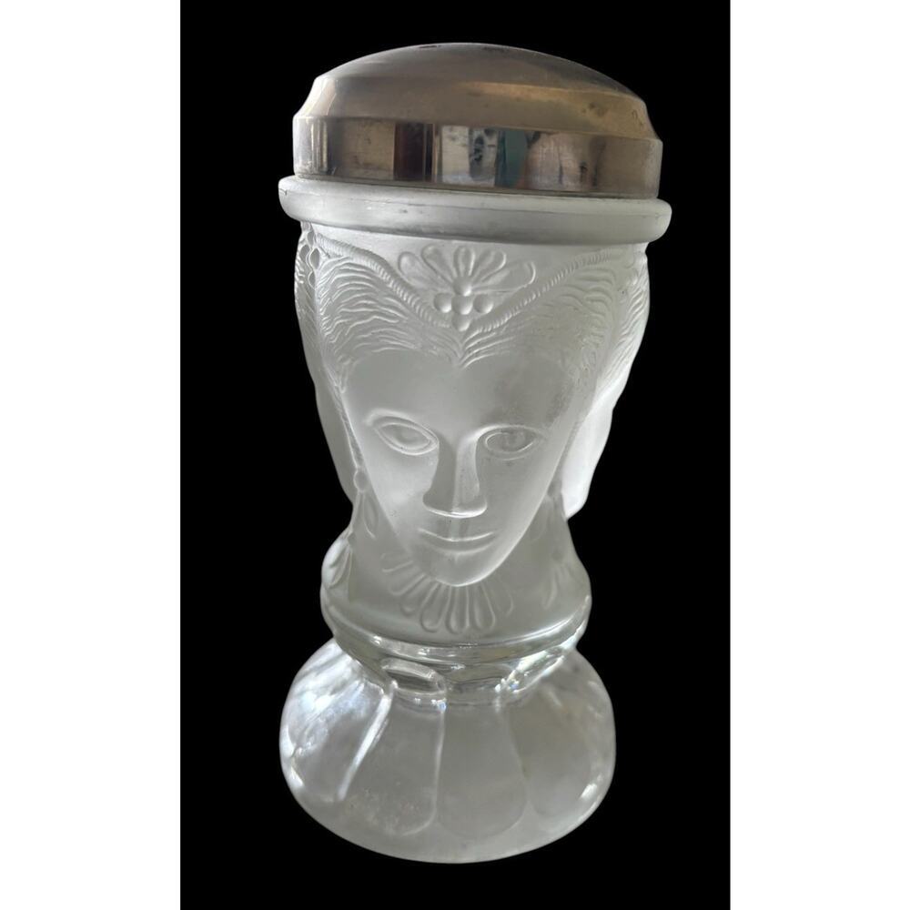 Three Faces Frosted Cheese Sugar Shaker, Clear Bottom No MMA Vintage